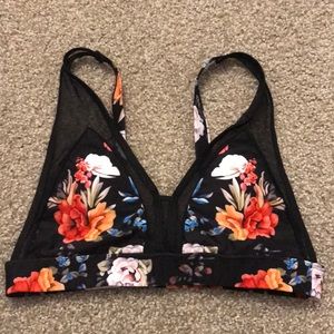 Black floral mesh bikini top